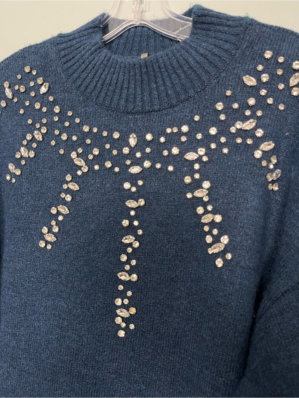 Anthropologie Long-Sleeve Embellished Sweater Mini Dress Dark Teal Womens Size M - Picture 4 of 8